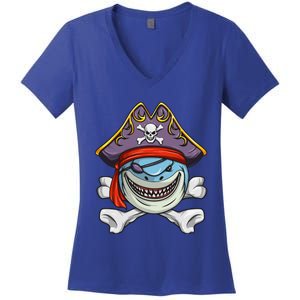 Pirate Shark Funny Cross Bones Halloween Costume Women's V-Neck T-Shirt