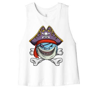 Pirate Shark Funny Cross Bones Halloween Costume Women's Racerback Cropped Tank