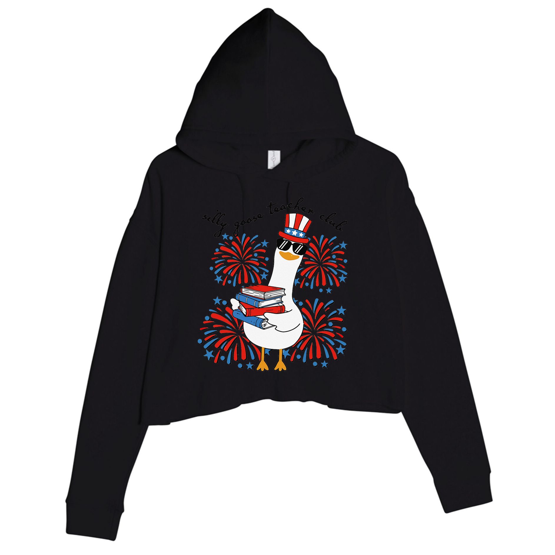Patriotic Silly Goose Teacher Club 4th Of July Teacher Life Crop Fleece Hoodie