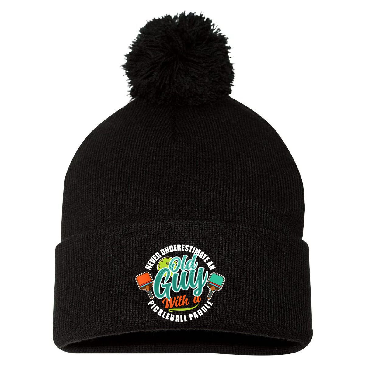 Pickleball Saying Grandma Old Guys Pom Pom 12in Knit Beanie