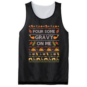 Pour Some Gravy On Me Turkey Funny Ugly Thanksgiving Mesh Reversible Basketball Jersey Tank