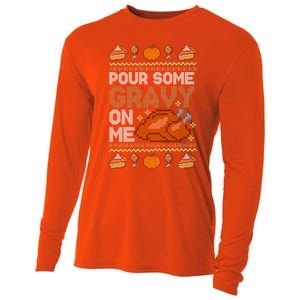 Pour Some Gravy On Me Funny Thanksgiving Turkey Gravy Cute Gift Cooling Performance Long Sleeve Crew