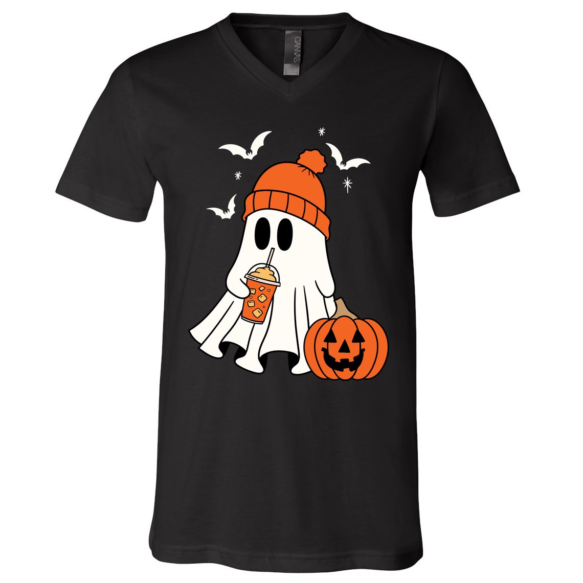 Pumpkin Spice Ghost Spooky Season V-Neck T-Shirt