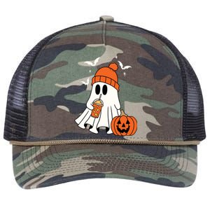 Pumpkin Spice Ghost Spooky Season Retro Rope Trucker Hat Cap