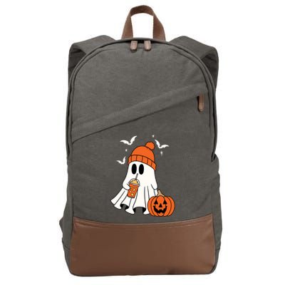 Pumpkin Spice Ghost Spooky Season Cotton Canvas Backpack