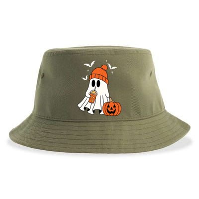 Pumpkin Spice Ghost Spooky Season Sustainable Bucket Hat