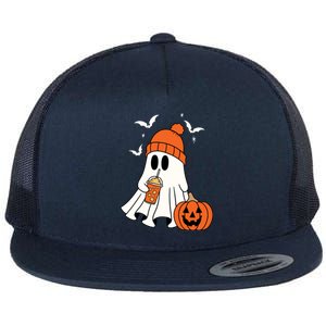 Pumpkin Spice Ghost Spooky Season Flat Bill Trucker Hat