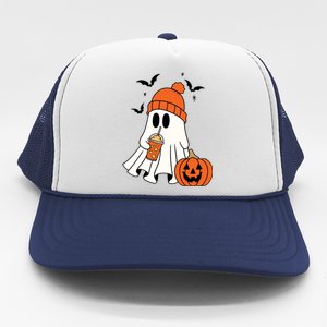 Pumpkin Spice Ghost Spooky Season Trucker Hat