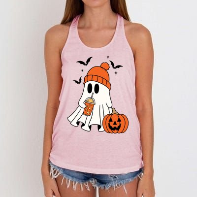 Pumpkin Spice Ghost Spooky Season Women's Knotted Racerback Tank