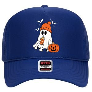 Pumpkin Spice Ghost Spooky Season High Crown Mesh Back Trucker Hat