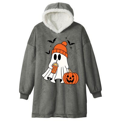 Pumpkin Spice Ghost Spooky Season Hooded Wearable Blanket