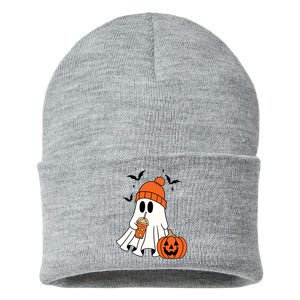 Pumpkin Spice Ghost Spooky Season Sustainable Knit Beanie