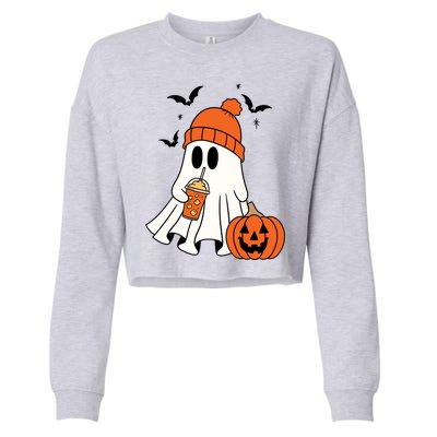 Pumpkin Spice Ghost Spooky Season Cropped Pullover Crew