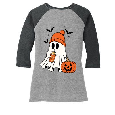 Pumpkin Spice Ghost Spooky Season Women's Tri-Blend 3/4-Sleeve Raglan Shirt