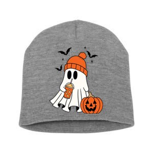 Pumpkin Spice Ghost Spooky Season Short Acrylic Beanie