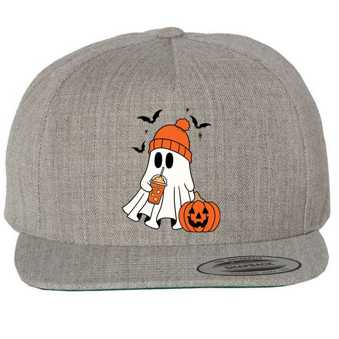 Pumpkin Spice Ghost Spooky Season Wool Snapback Cap