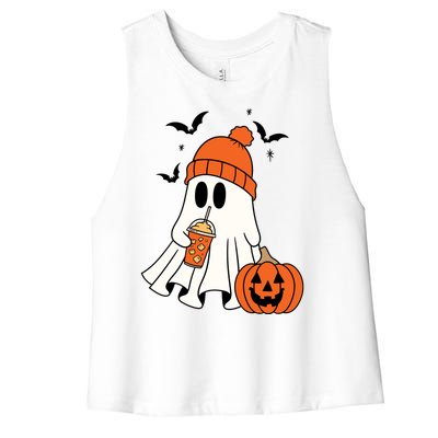 Pumpkin Spice Ghost Spooky Season Women's Racerback Cropped Tank