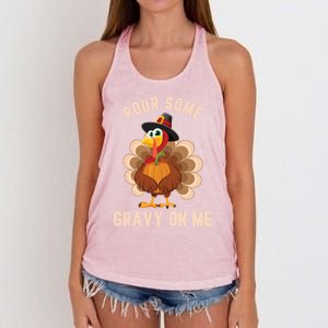 Pour Some Gravy On Me Thanksgiving Funny Turkey Fall Great Gift Women's Knotted Racerback Tank