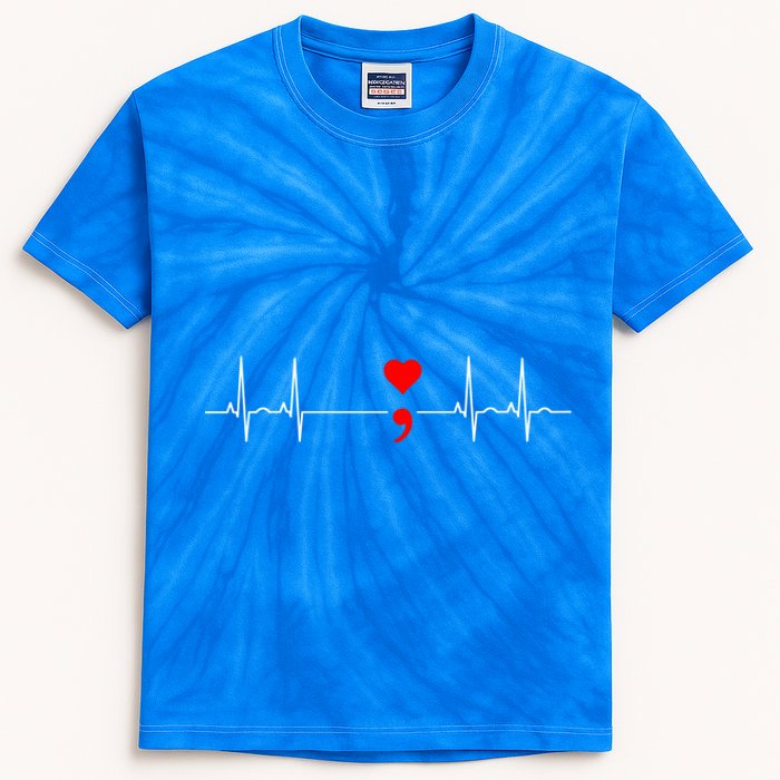 Project Semicolon Gift Suicide Prevention Great Gift Heartbeat Meaningful Gift Kids Tie-Dye T-Shirt