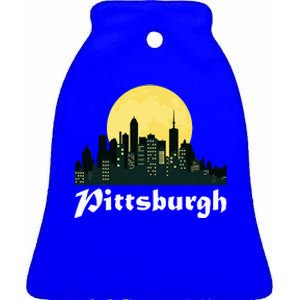 Pittsburgh Skyline Glowing Moon Pittsburgh City Night Ceramic Bell Ornament