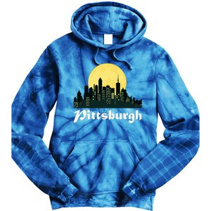 Pittsburgh Skyline Glowing Moon Pittsburgh City Night Tie Dye Hoodie