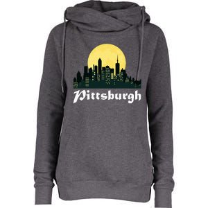 Pittsburgh Skyline Glowing Moon Pittsburgh City Night Womens Funnel Neck Pullover Hood