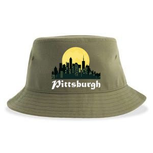 Pittsburgh Skyline Glowing Moon Pittsburgh City Night Sustainable Bucket Hat