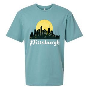 Pittsburgh Skyline Glowing Moon Pittsburgh City Night Sueded Cloud Jersey T-Shirt