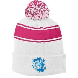 Paint Splat Graffiti Lions Football Sports Fan Stripe Pom Pom Beanie