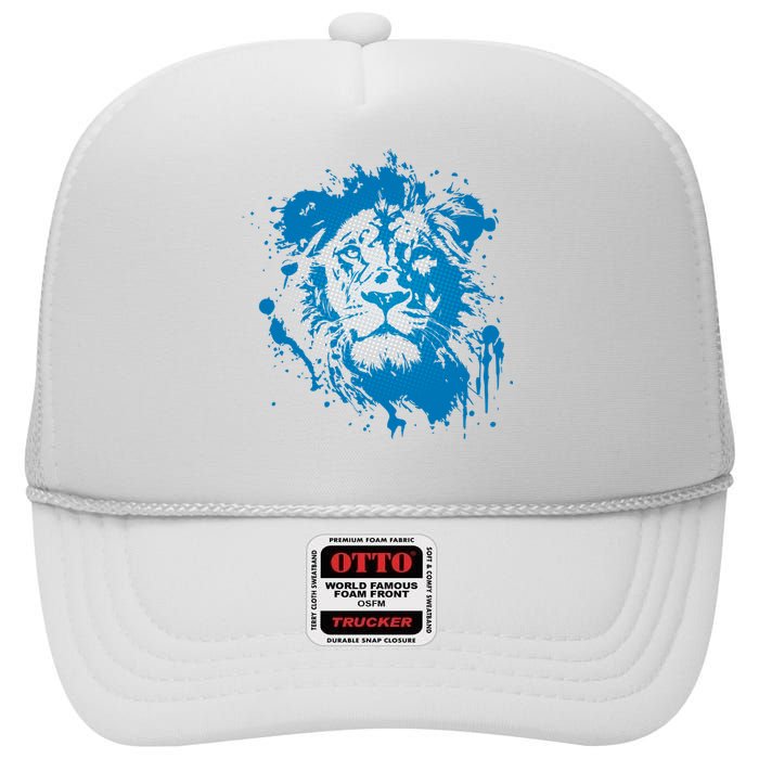 Paint Splat Graffiti Lions Football Sports Fan High Crown Mesh Back Trucker Hat