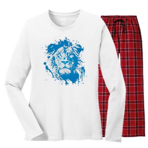 Paint Splat Graffiti Lions Football Sports Fan Women's Long Sleeve Flannel Pajama Set 