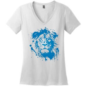 Paint Splat Graffiti Lions Football Sports Fan Women's V-Neck T-Shirt