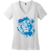 Paint Splat Graffiti Lions Football Sports Fan Women's V-Neck T-Shirt
