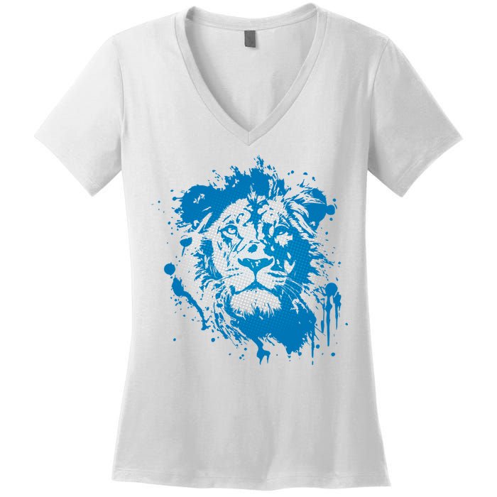 Paint Splat Graffiti Lions Football Sports Fan Women's V-Neck T-Shirt