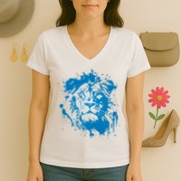 Paint Splat Graffiti Lions Football Sports Fan Women's V-Neck T-Shirt