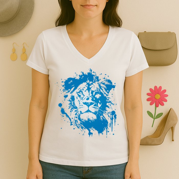Paint Splat Graffiti Lions Football Sports Fan Women's V-Neck T-Shirt