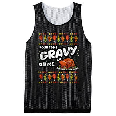 Pour Some Gravy On Me Thanksgiving Day Funny Turkey Fall Mesh Reversible Basketball Jersey Tank