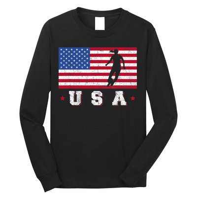 Patriotic Sports Gift USA American Flag Wo Girls Soccer Long Sleeve Shirt
