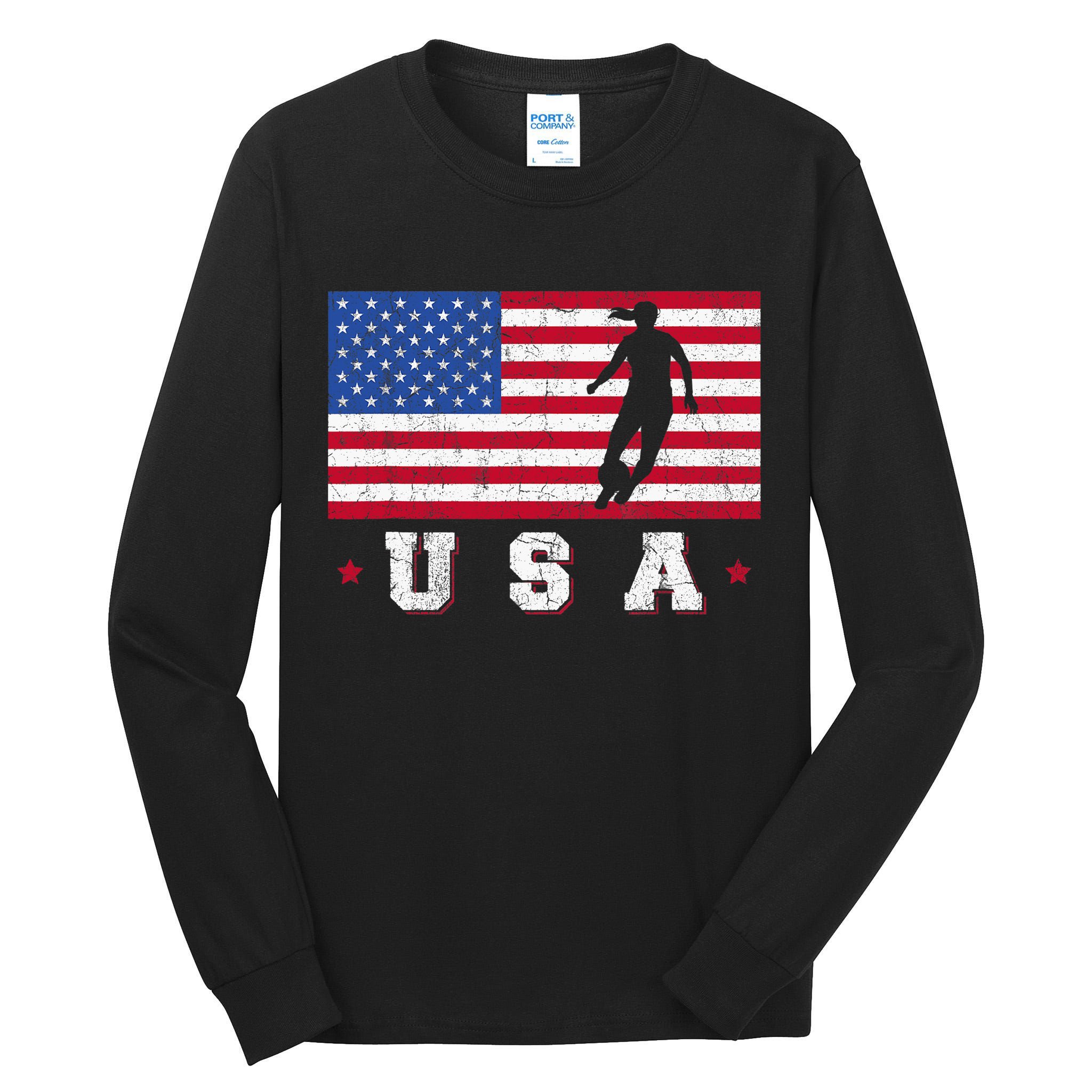 Patriotic Sports Gift USA American Flag Wo Girls Soccer Tall Long Sleeve T-Shirt
