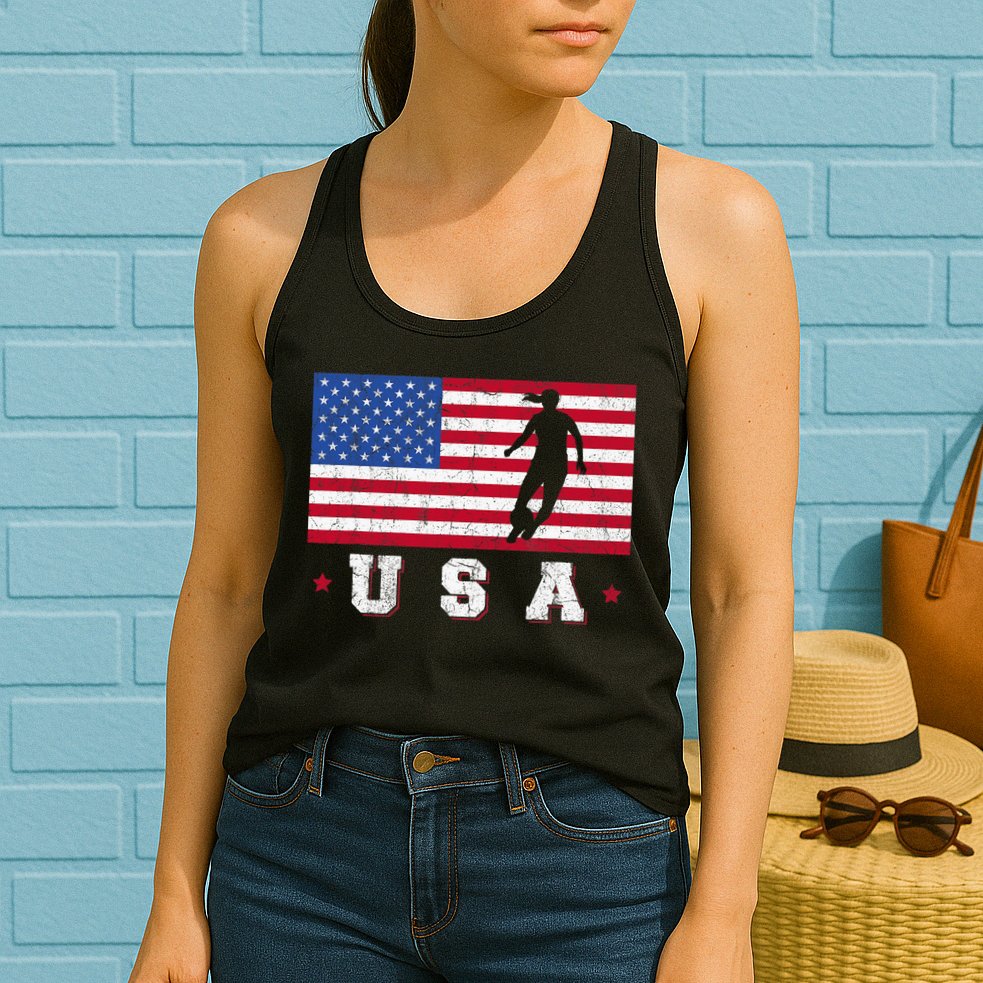 Patriotic Sports Gift USA American Flag Wo Girls Soccer Womens Tank Top