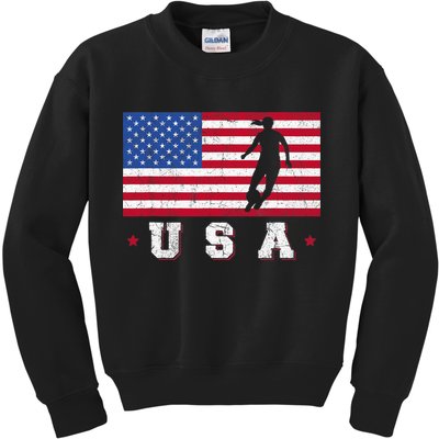 Patriotic Sports Gift USA American Flag Wo Girls Soccer Kids Sweatshirt