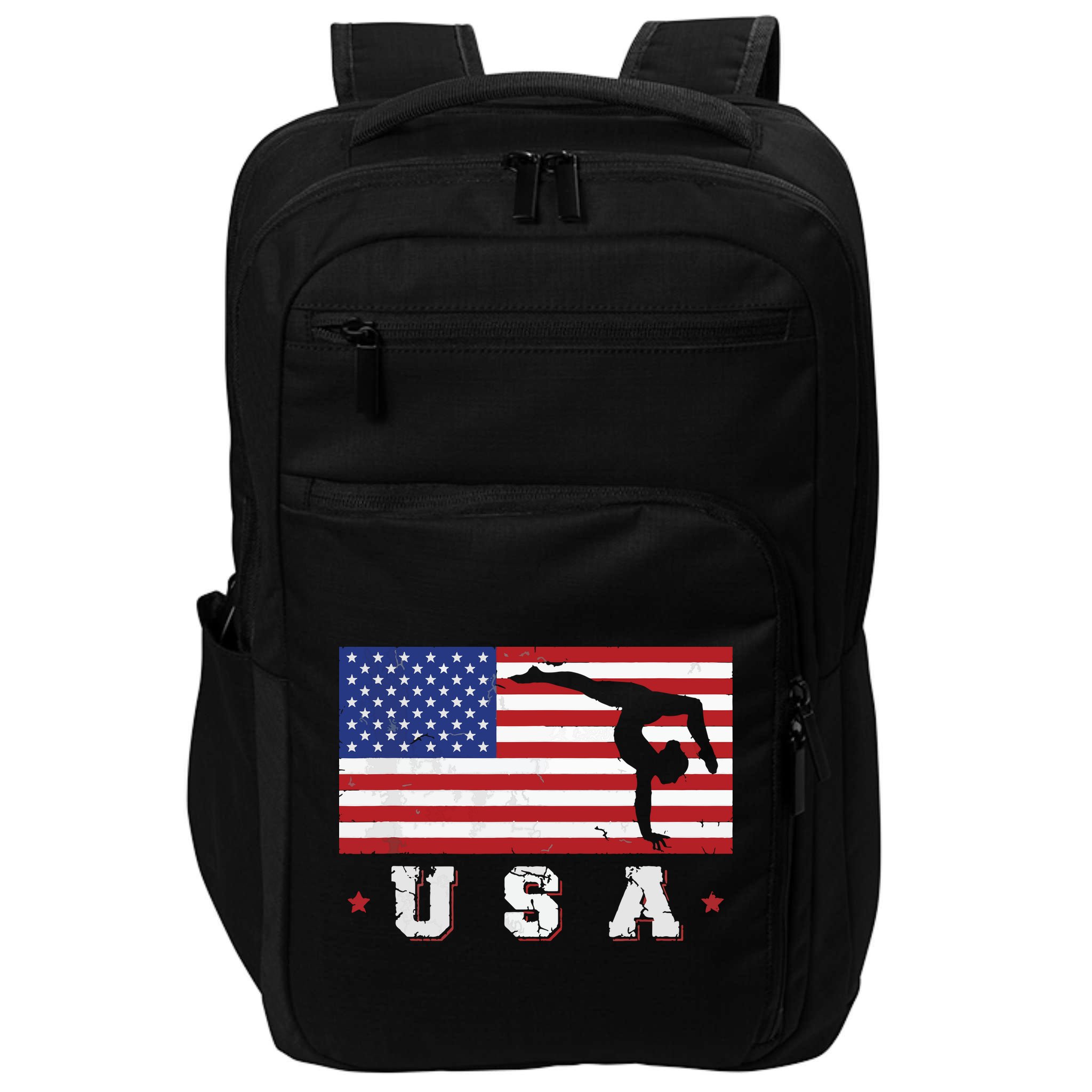 Patriotic Sports Gift American USA Flag Girl Gymnastics Impact Tech Backpack