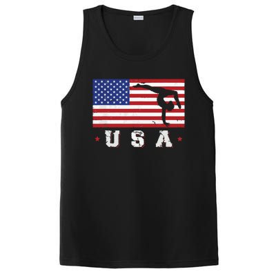 Patriotic Sports Gift American USA Flag Girl Gymnastics PosiCharge Competitor Tank