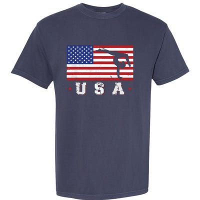 Patriotic Sports Gift American USA Flag Girl Gymnastics Garment-Dyed Heavyweight T-Shirt