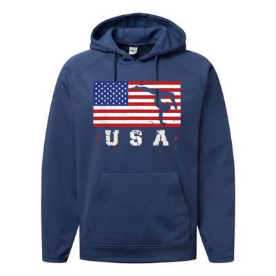 Patriotic Sports Gift American USA Flag Girl Gymnastics Performance Fleece Hoodie