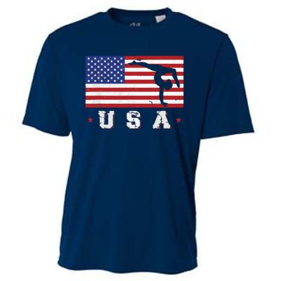 Patriotic Sports Gift American USA Flag Girl Gymnastics Cooling Performance Crew T-Shirt