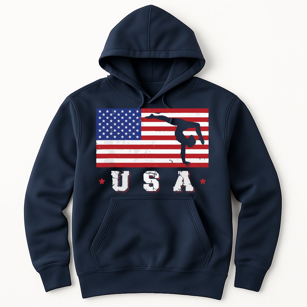 Patriotic Sports Gift American USA Flag Girl Gymnastics Hoodie