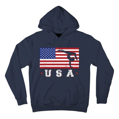 Patriotic Sports Gift American USA Flag Girl Gymnastics Hoodie