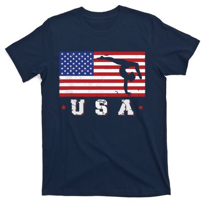 Patriotic Sports Gift American USA Flag Girl Gymnastics T-Shirt