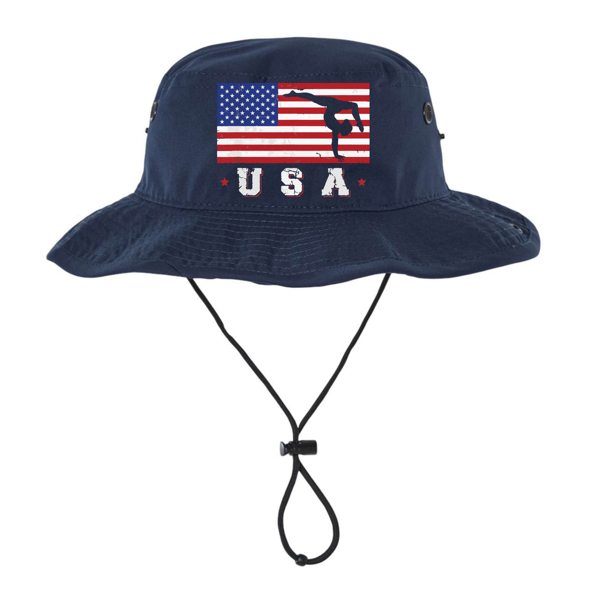 Patriotic Sports Gift American USA Flag Girl Gymnastics Bucket Hat